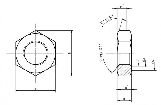 เมตริก DIN 936 อ่อนนุชแบบบาง Low Profile Hex Nut 17H M8 ถึง M52 Carbon Steel Nuts 0