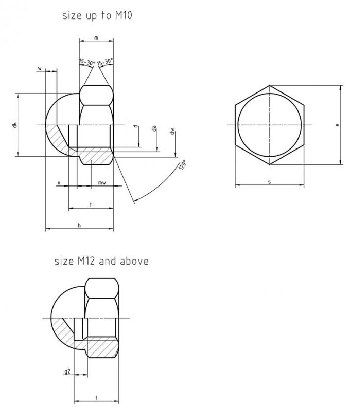 DIN 1587 Hexagon Domed Zinc Nickel M4 ถึง M24 Carbon Steel Nuts 0