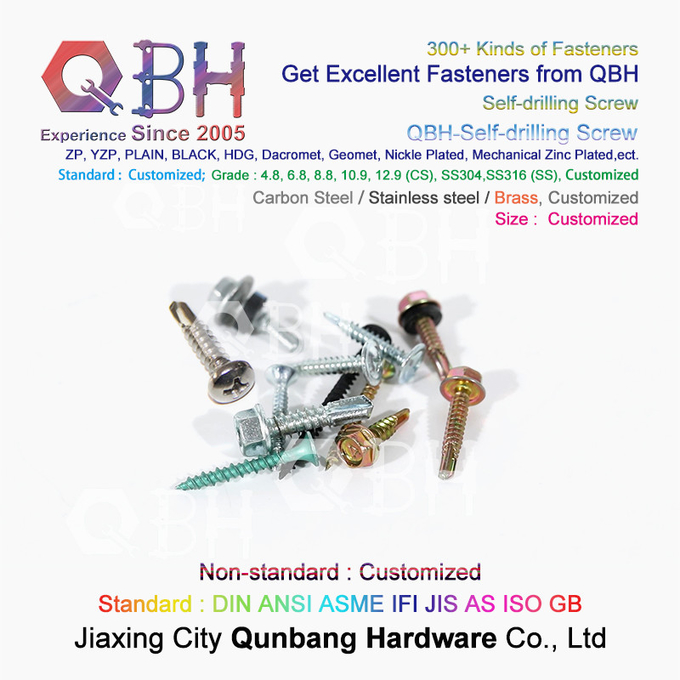 QBH สีสังกะสีชุบ Hex Socket Groove Big Flat Head Self-Drilling Screw 0